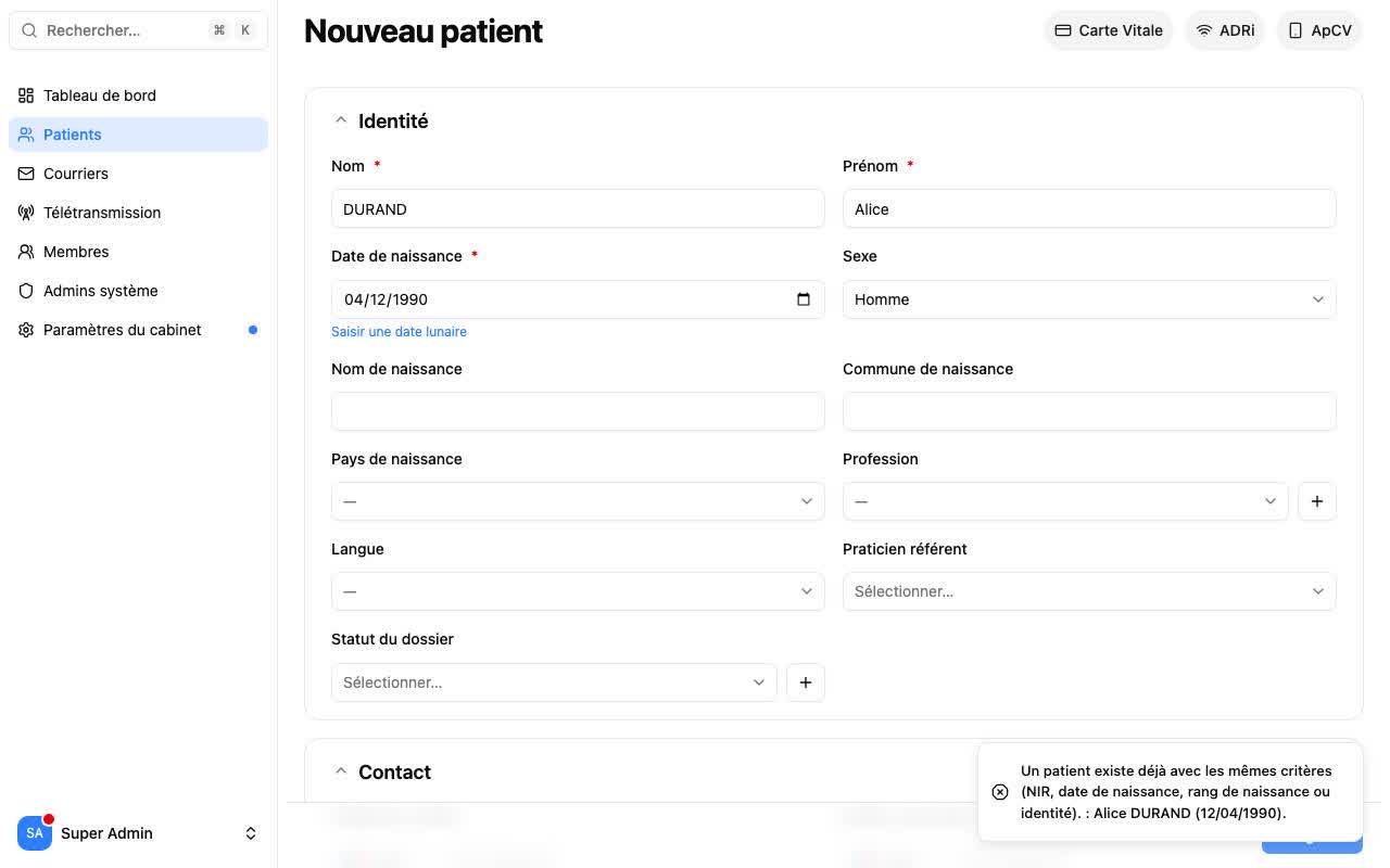 Alerte de doublon lors de l'enregistrement