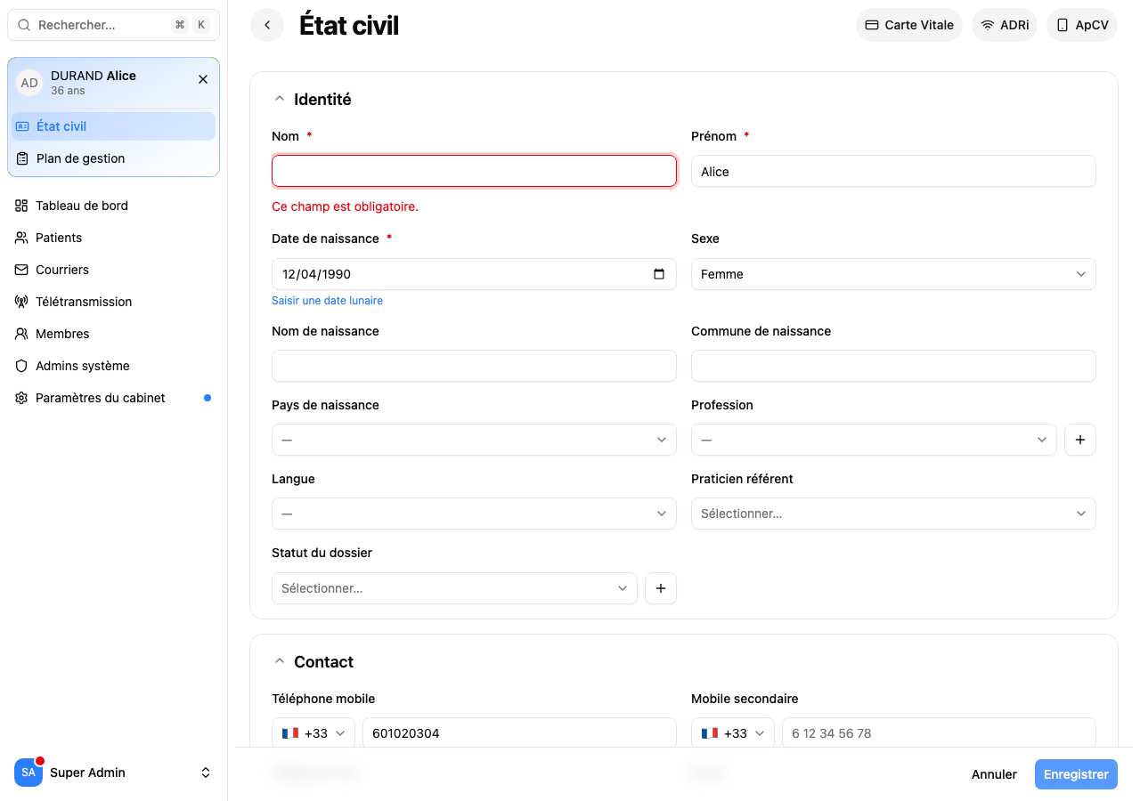 Erreur « Ce champ est obligatoire. » sur le Nom