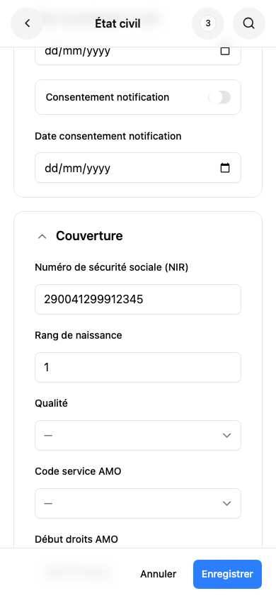 Section Couverture sur mobile