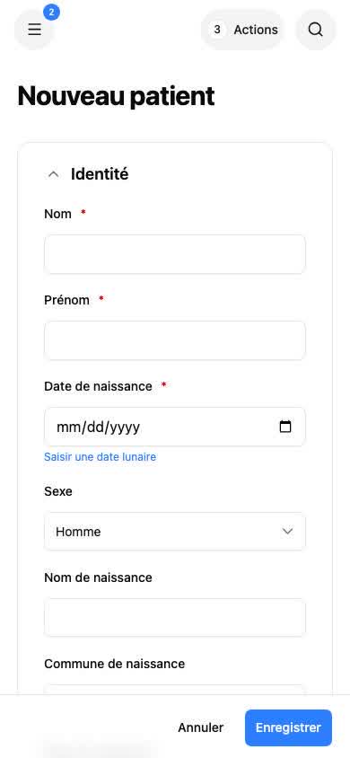 Formulaire Nouveau patient sur mobile