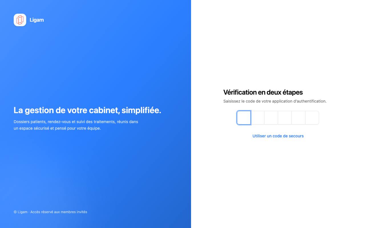 Écran Vérification en deux étapes : code de l'application d’authentification
